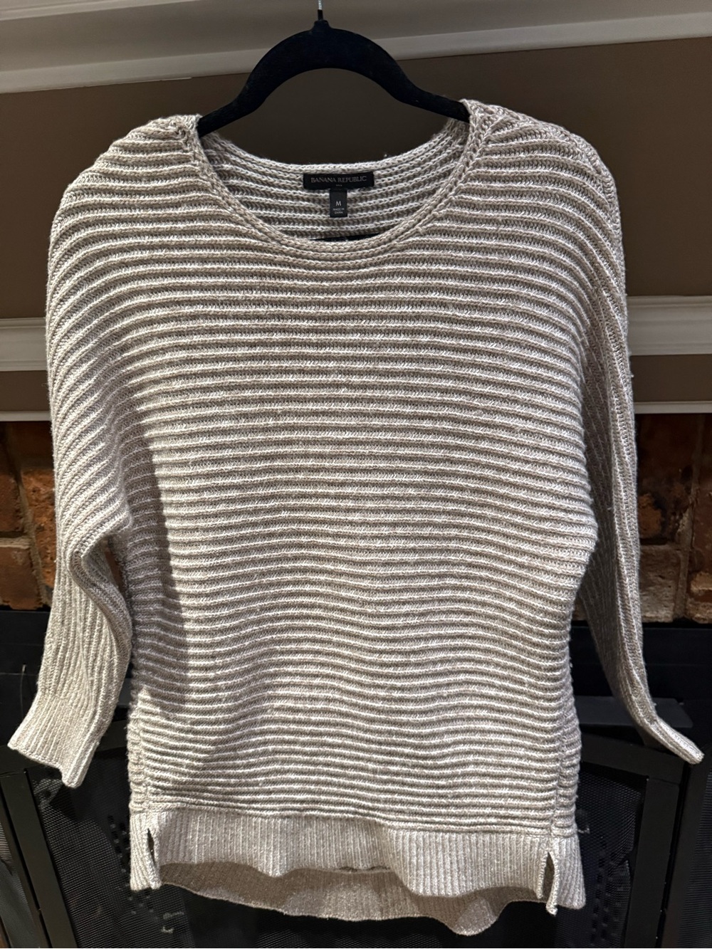Banana Republic Gray Horizontal Ribbed Knit Crewneck Sweater